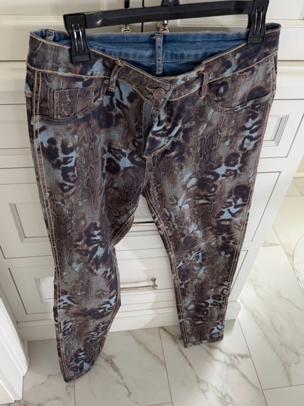 Tempo Paris Women's Straight Leg Jeans in Blue and Brown Abstract Print large